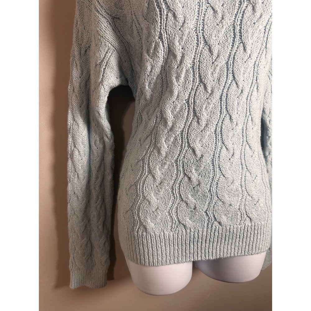 J.Crew Womens Cloud Blue Rollneck Cable Knit Mockneck Sweater Medium M - Picture 5 of 9